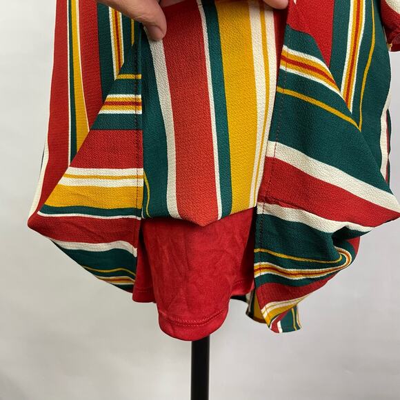 Entro | NWT Rustic Combo Vertical Stripe Tie Sleeve Short Shift Dress w Pockets - Picture 9 of 11